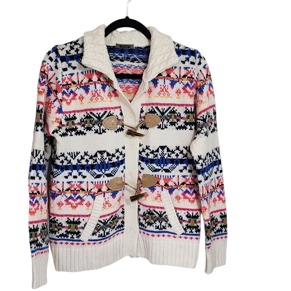 Rage cardigan multicolor Fair Isle toggle button sweater Cabincore Grandpa L